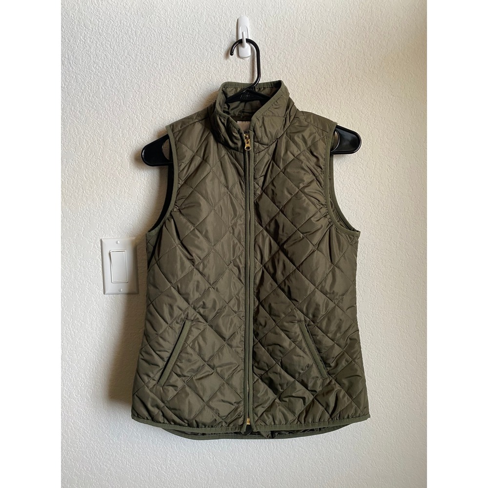 Womens Quilted Puffer Vest XS Olive Green Full Zip Gorpcore Preppy